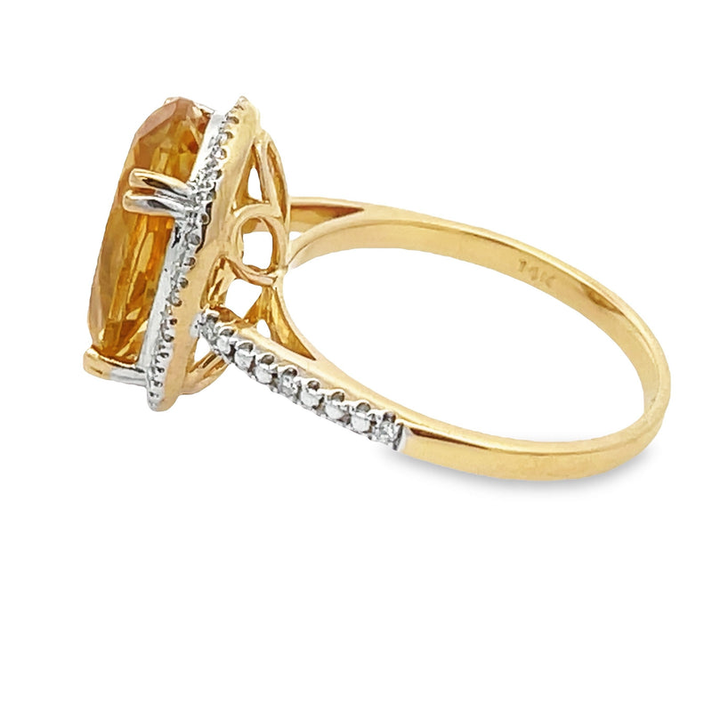 Genuine 5.17ct Citrine Diamond Ring 14KT Yellow Gold