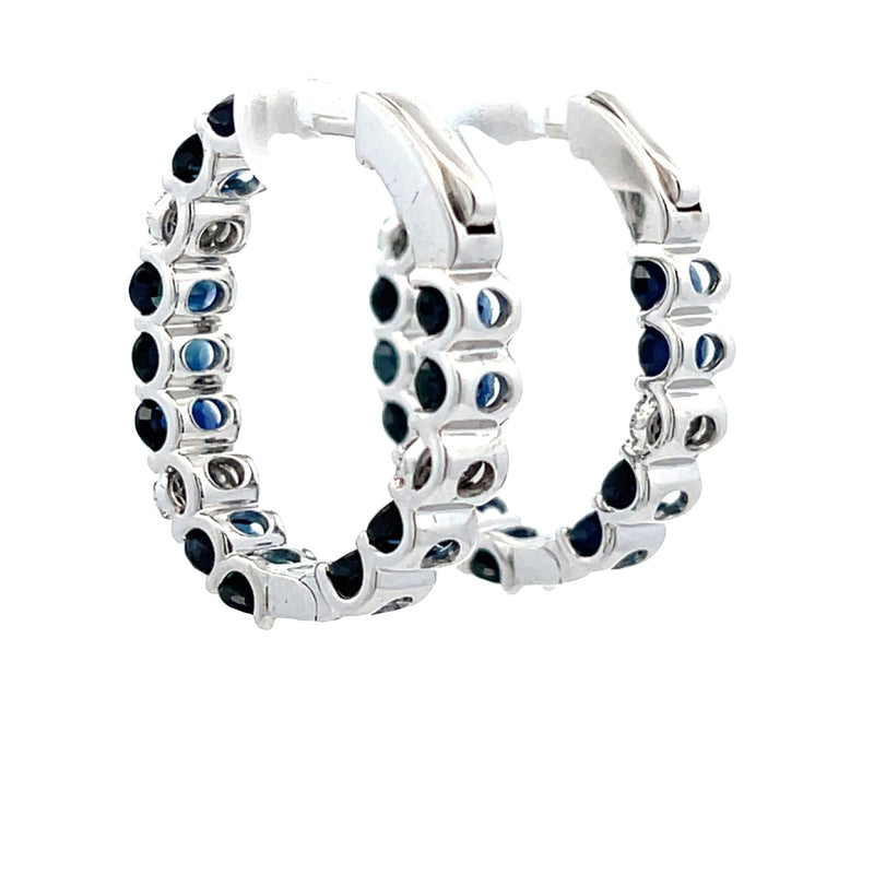 7.33ct Sapphire Diamond Hoop Earrings 14KT White Gold