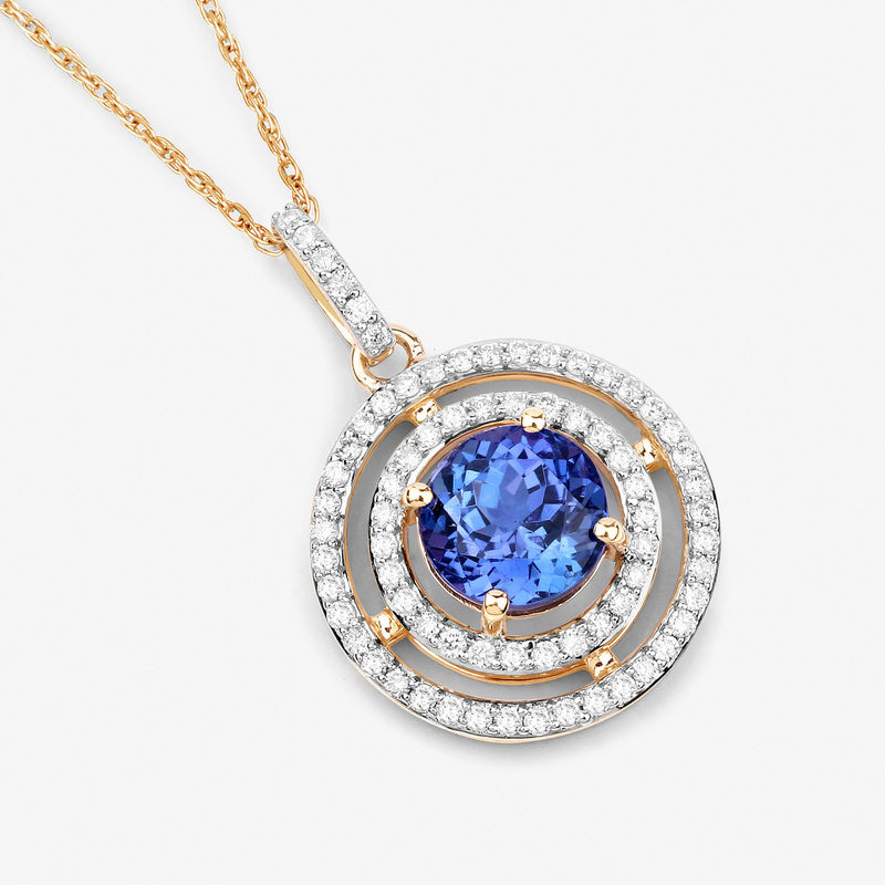 2.41 Carat Genuine Tanzanite and White Diamond 14K Yellow Gold Pendant