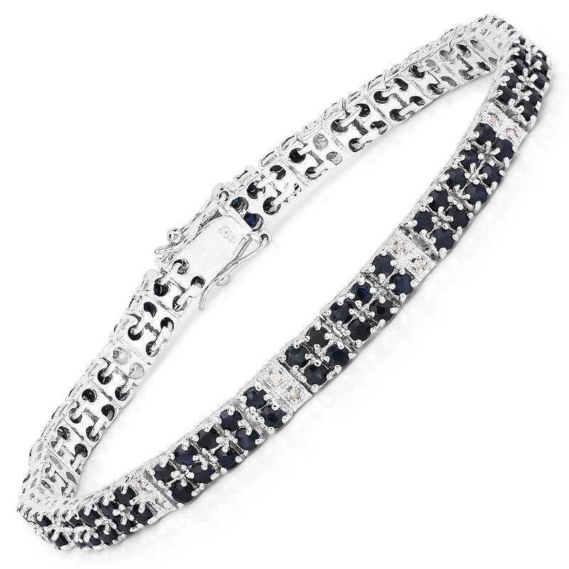 8.79 Carat Genuine Black Sapphire and White Diamond .925 Sterling Silver Bracelet