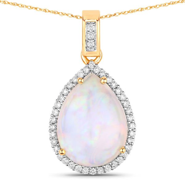 4.10 Carat Genuine Ethiopian Opal and White Diamond 14K Yellow Gold Pendant