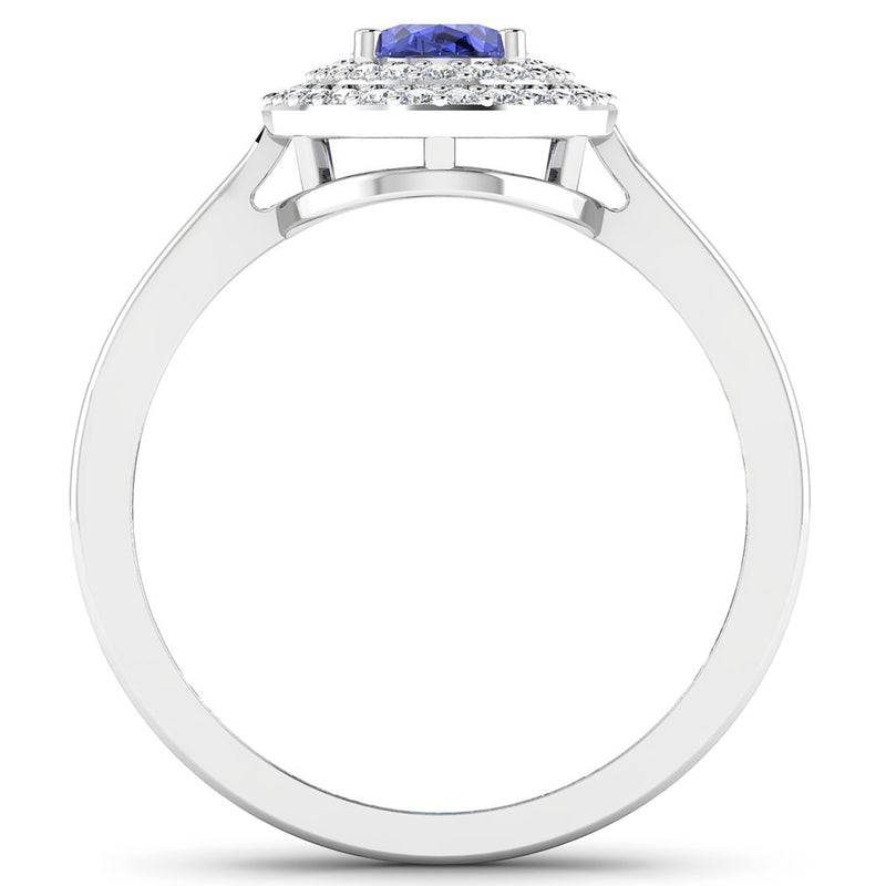 0.91 Carat Genuine Tanzanite and White Diamond 14K White Gold Ring