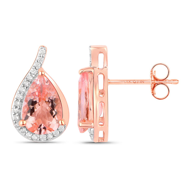 2.43 Carat Genuine Morganite and White Diamond 14K Rose Gold Earrings