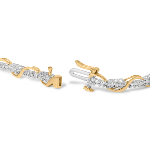 10k Two-Tone Gold 1/2 Cttw Diamond Spiral Over Link Bracelet (I-J Color, I2-I3 Clarity) 7" Inches