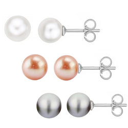 V3 Jewelry Freshwater Pearl & Sterling Silver Stud Earrings - Set of Three