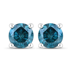 0.63 Carat Genuine Blue Diamond 14K White Gold Earrings