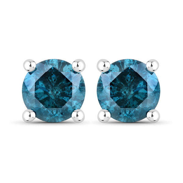 0.63 Carat Genuine Blue Diamond 14K White Gold Earrings