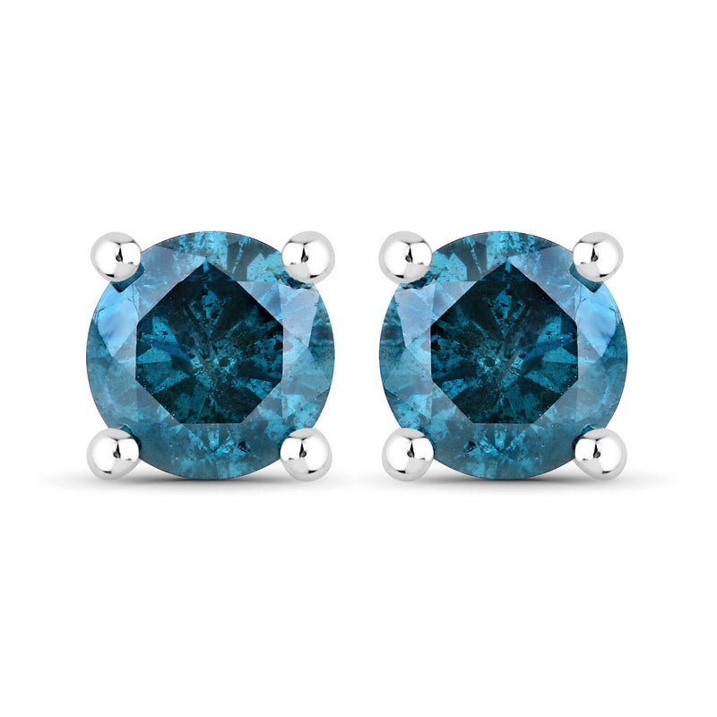 0.63 Carat Genuine Blue Diamond 14K White Gold Earrings