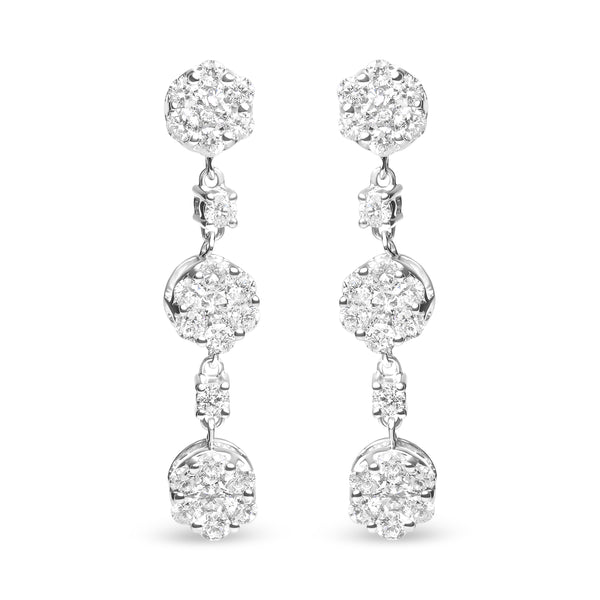 14K White Gold 2.00 Cttw Diamond Composite Cluster Floral Drop Earrings (I-J Color, I1-I2 Clarity)