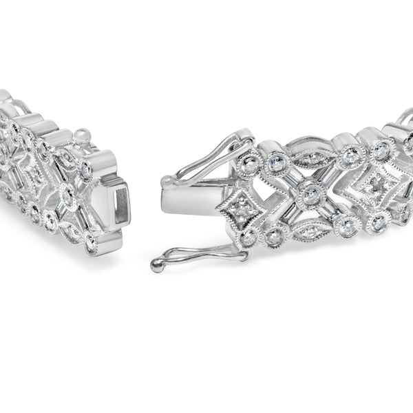 18K White Gold 3 3/4 Cttw Baguette and Round Diamond Art Deco Vintage-Inspired Link Bracelet (G-H Color, VS1-VS2 Clarity) - 7"