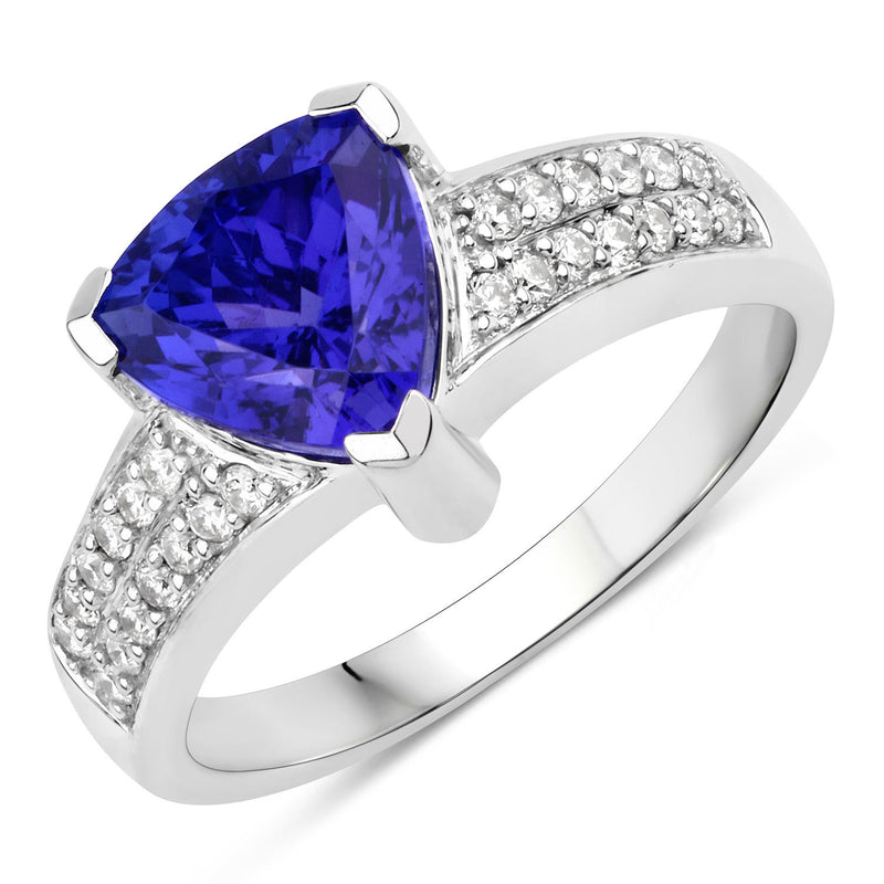 2.92 Carat Genuine Tanzanite and White Diamond 14K White Gold Ring