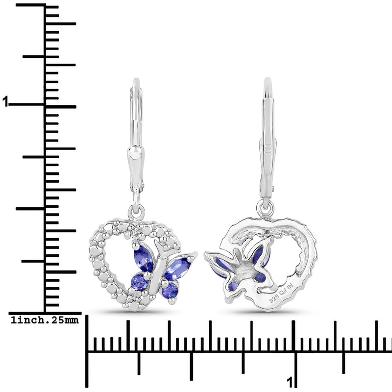 0.50 Carat Genuine Tanzanite and Created White Sapphire .925 Sterling Silver Earrings