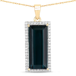 7.95 Carat Genuine Green Tourmaline and White Diamond 14K Yellow Gold Pendant