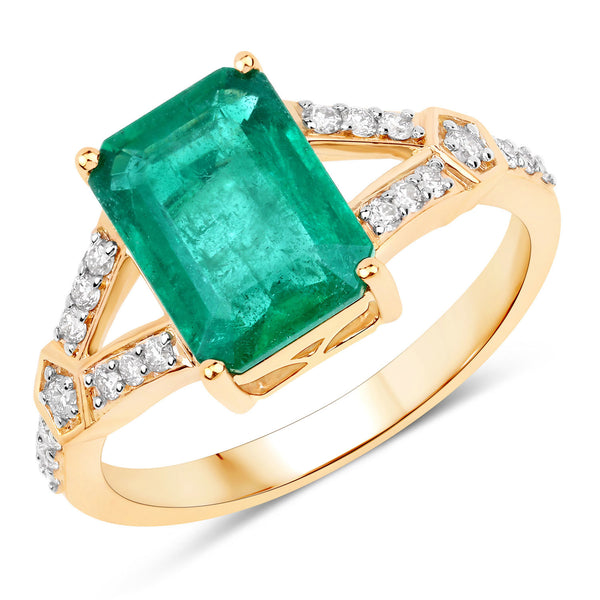 IGI Certified 2.84 Carat Genuine Zambian Emerald and White Diamond 14K Yellow Gold Ring