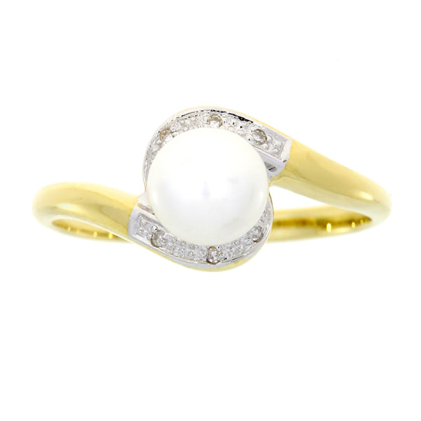 Natural .02ct FW Pearl Diamond Ring 10KT Yellow Gold