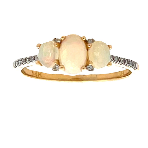 .08ct Opal Diamond 3 Stone Ring 14KT Yellow Gold