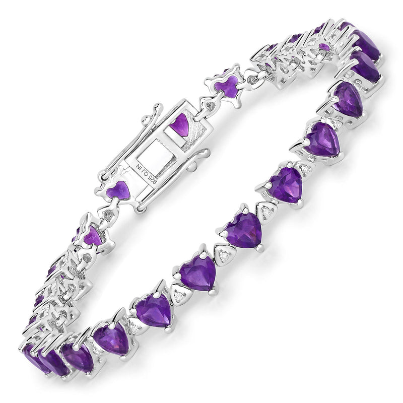 10.01 Carat Genuine Amethyst and White Diamond .925 Sterling Silver Bracelet