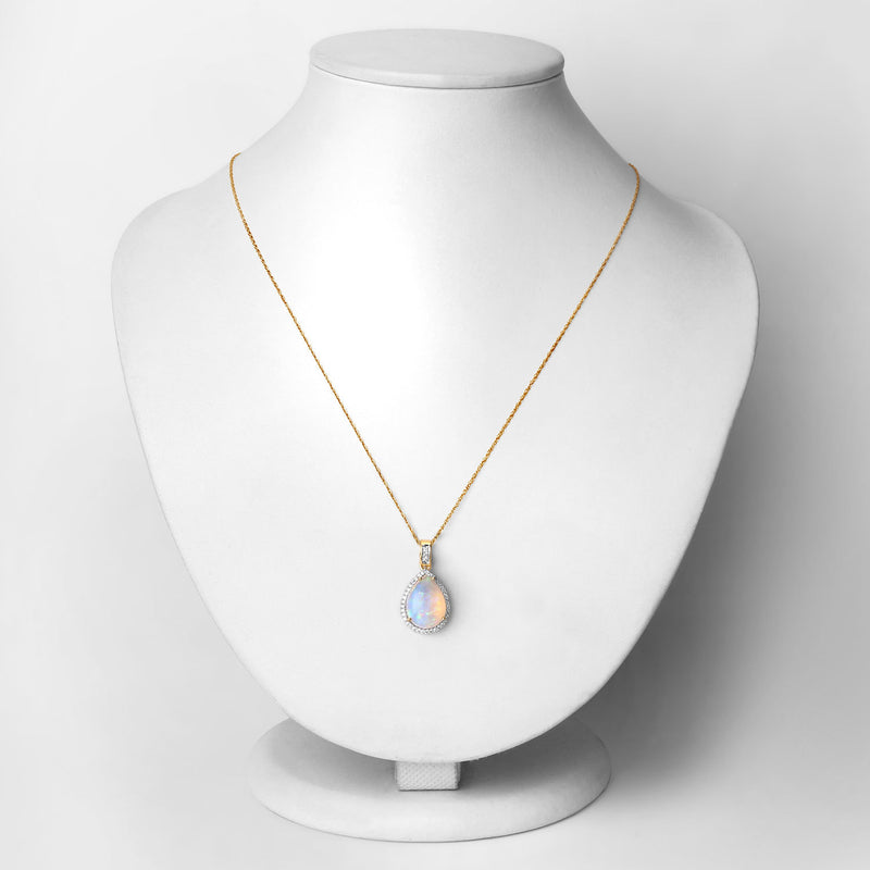 4.10 Carat Genuine Ethiopian Opal and White Diamond 14K Yellow Gold Pendant