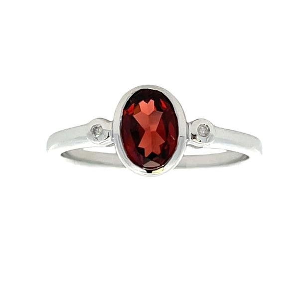 Genuine .97ct Garnet Diamond Ring 10KT White Gold