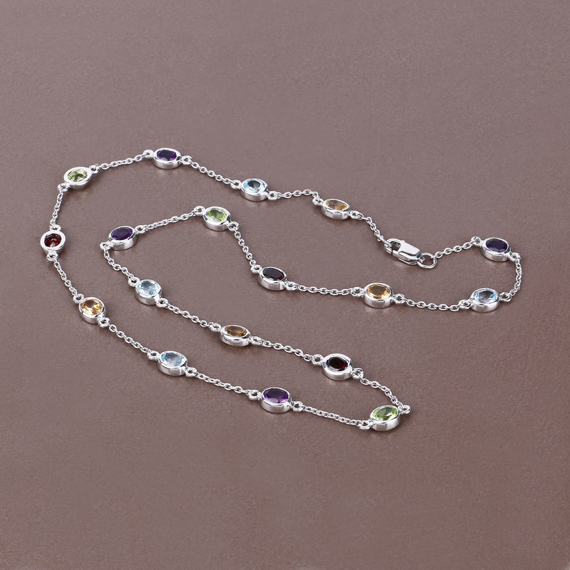 6.52 Carat Genuine Multi Stones .925 Sterling Silver Necklace