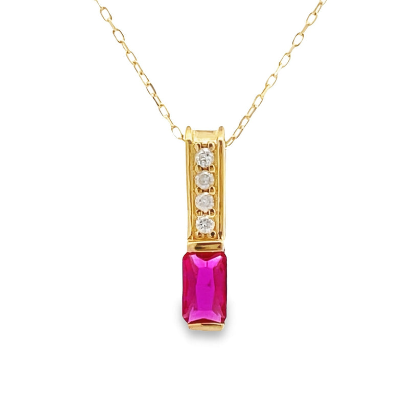 Created Ruby Diamond Fashion Pendants 10KT Yellow Gold