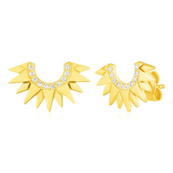 14k Yellow Gold Sunburst Earrings with Diamonds