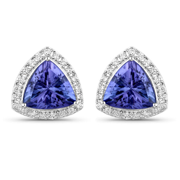 3.82 Carat Genuine Tanzanite and White Diamond 14K White Gold Earrings