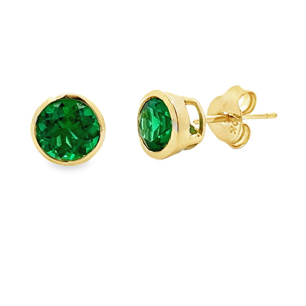 1.00ct Created Emerald Stud Earrings 10KT Yellow Gold