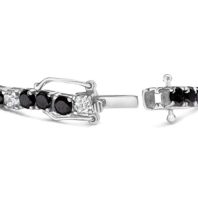 .925 Sterling Silver 10.00 Cttw White and Black Round Diamond Classic 4 Prong Tennis Bracelet (Black/I-J Color, I2-I3 Clarity) - 7.25" Inches