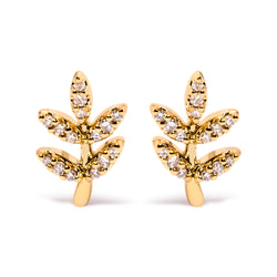 10K Yellow Gold 1/10 Cttw Diamond Accented Leaf and Branch Stud Earrings (H-I Color, I1-I2 Clarity)