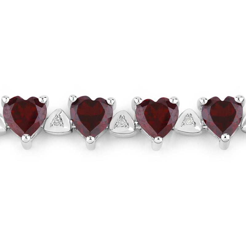 11.62 Carat Genuine Garnet and White Diamond .925 Sterling Silver Bracelet