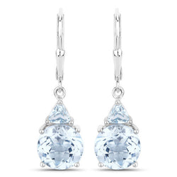 7.52 Carat Genuine Baby Swiss Blue Topaz and Blue Topaz .925 Sterling Silver Earrings