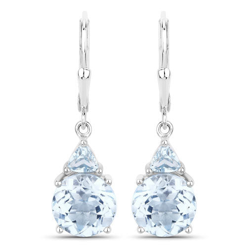 7.52 Carat Genuine Baby Swiss Blue Topaz and Blue Topaz .925 Sterling Silver Earrings