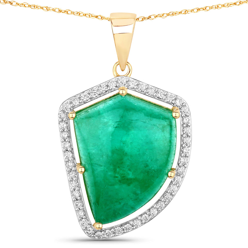 15.95 Carat Genuine Colombian Emerald and White Diamond 14K Yellow Gold Pendant