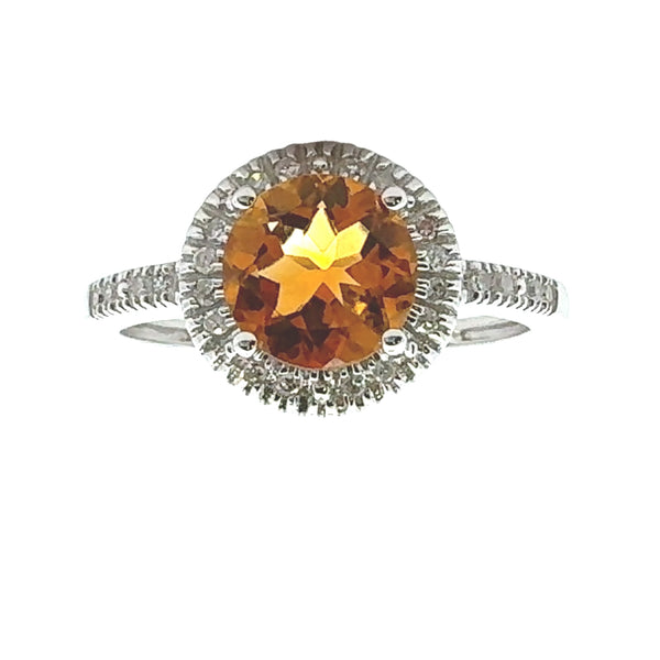 Genuine 1.13ct Citrine Diamond Ring 14KT White Gold