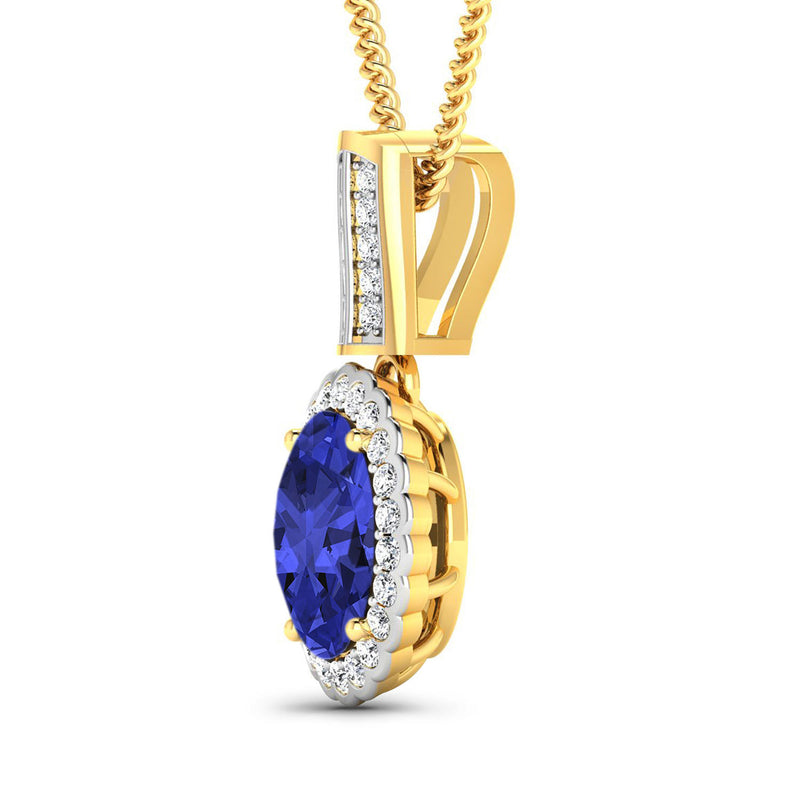 1.63 Carat Genuine Tanzanite and White Diamond 14K Yellow Gold Pendant