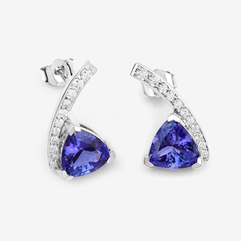 3.77 Carat Genuine Tanzanite and White Diamond 14K White Gold Earrings