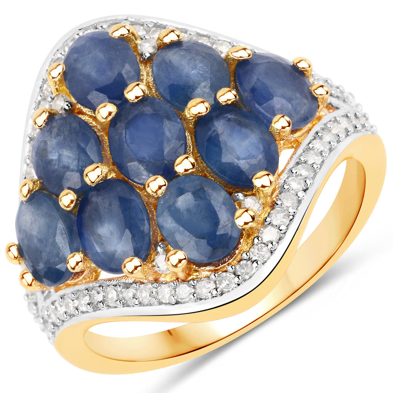 3.39 Carat Genuine Blue Sapphire and White Diamond .925 Sterling Silver Ring