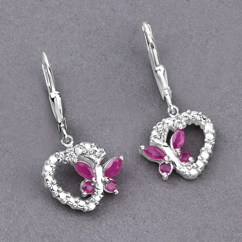 0.59 Carat Genuine Ruby and Created White Sapphire .925 Sterling Silver Earrings