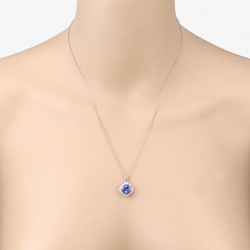 3.31 Carat Genuine Tanzanite and White Diamond 14K White Gold Pendant