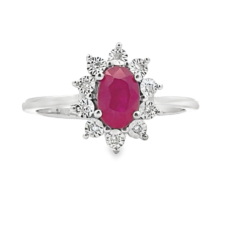 Natural .65ct Ruby Diamond Ring 10KT White Gold