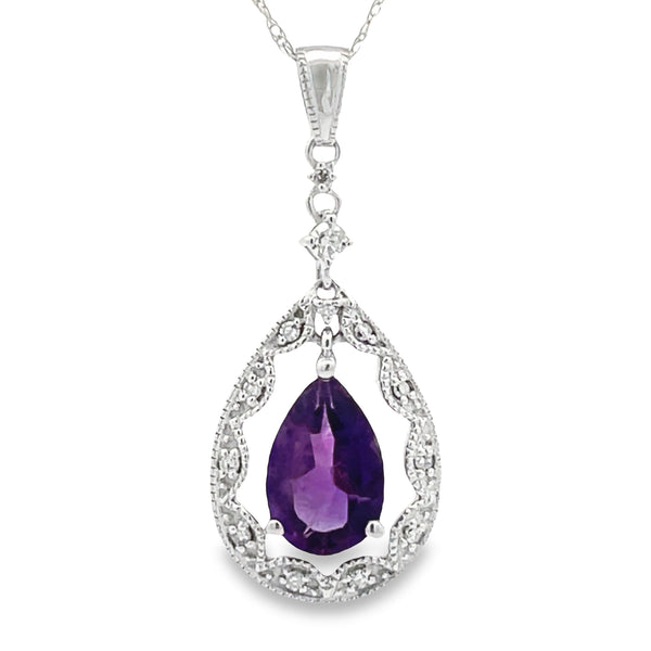 Amethyst Diamond Fashion Pendants 14KT White Gold