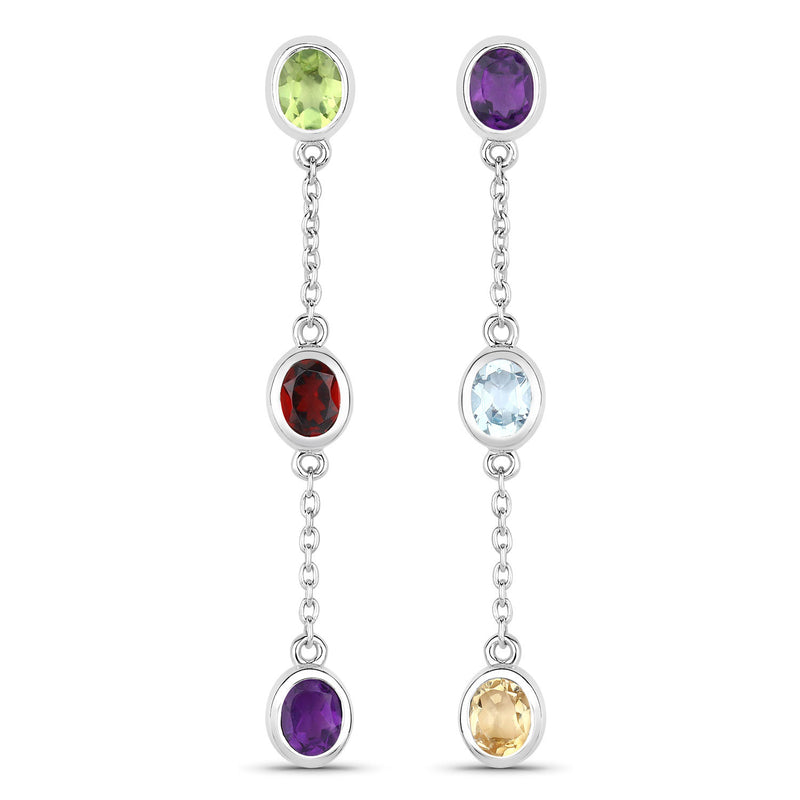 2.17 Carat Genuine Multi Stones .925 Sterling Silver Earrings