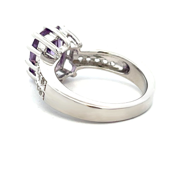 Genuine Amethyst Created Sapphire Ring Sterling Silver