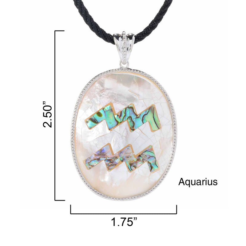 Aquarius Zodiac Pendant Necklace with River Shell, Abalone, and Sterling Silver