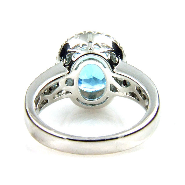 Natural 4.04ct Blue Topaz Diamond Ring 14KT White Gold