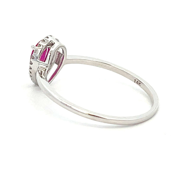 Natural .57ct Ruby Diamond Ring 14KT White Gold