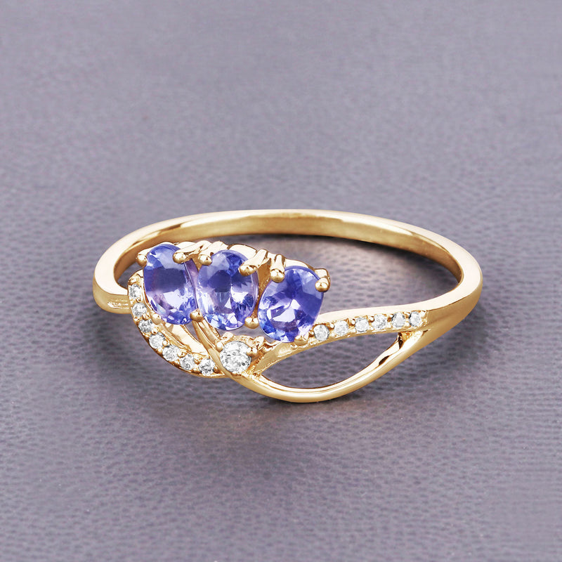 0.56 Carat Genuine Tanzanite and White Diamond 14K Yellow Gold Ring