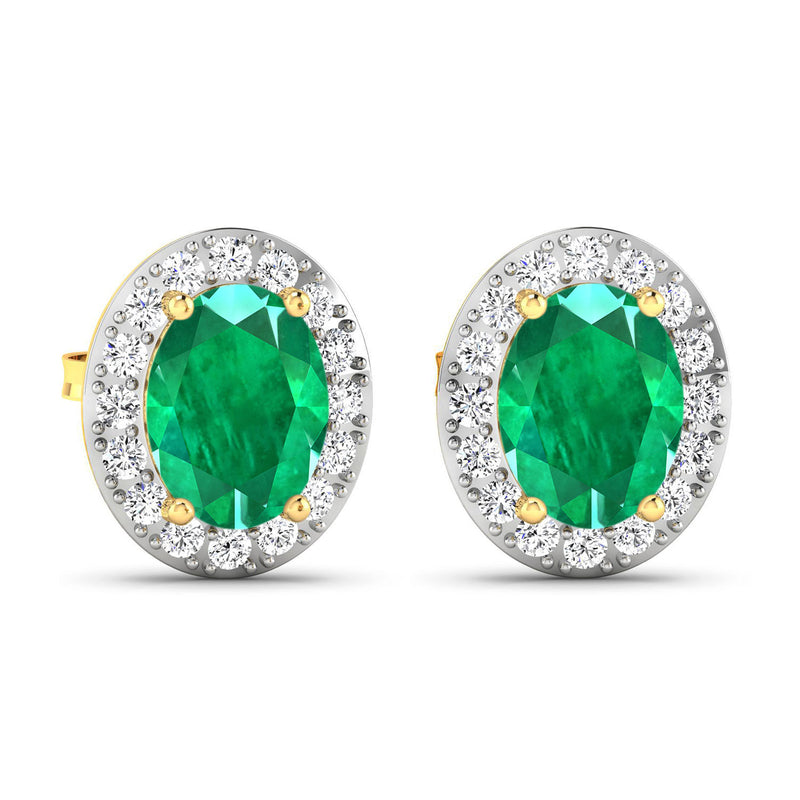 2.45 Carat Genuine Zambian Emerald and White Diamond 14K Yellow Gold Earrings