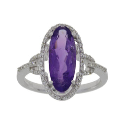 Genuine .22ct Amethyst Diamond Ring 14KT White Gold